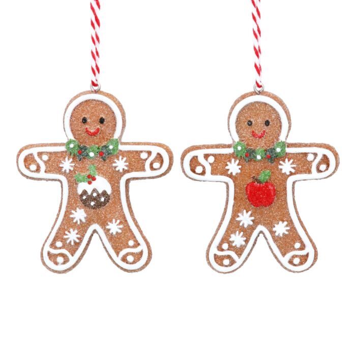 Gisela Graham Gingerbread Man w Apple/Pudding Resin Tree Decoration x2
